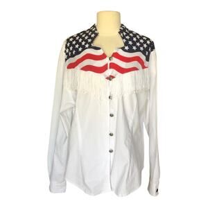 Rough Rider By Circle T USA Button Up Shirt Fringe Cowboy Patriotic Long Sleeve